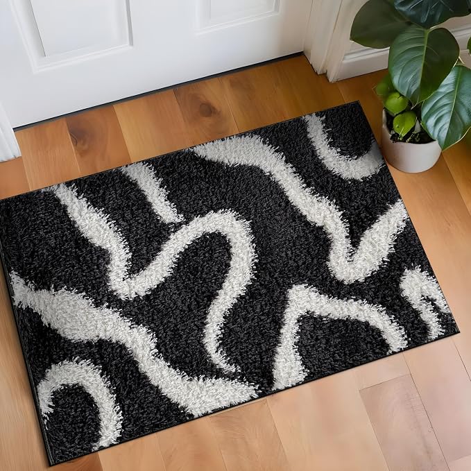 Rugshop Abstract Wavy Shag Area Rug Anthracite Dark Gray 2' x 3' Ideal by Rugshop