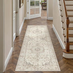 HUGEAR 2x6 Runner Rug Hallway Vintage Brown Machine Washable Neutral Floral Low - Image 3