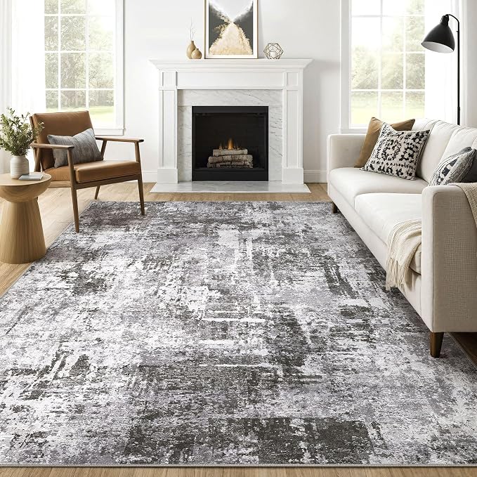 9x12 Area Rug Living Room: Washable Large Abstract Modern Soft Stain Resistant by LOONGRUG