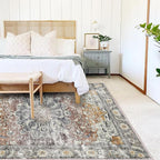 Area Rug 4x6 Washable Rug Taupe Vintage Traditional Floor Cover Foldable Thin - Image 2