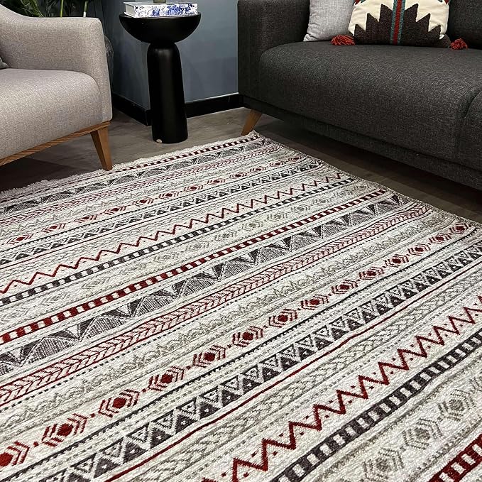 Alfa Rich 3x5 Red Burgundy White Gray Washable Area Rugs - Image 5