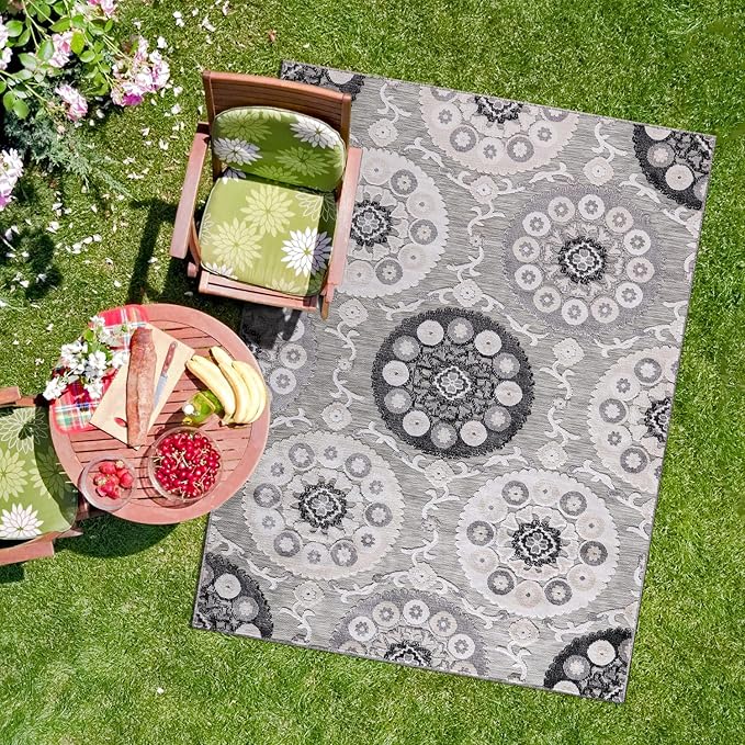 CAMILSON Indoor Outdoor Rug 5x7 Bohemian Medallion Floral Area Rugs by CAMILSONIndoorOutdoorAreaRugs