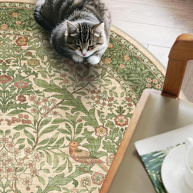 4ft Round Area Rugs for Living Room, Washable Floral Circle Rug Non Slip Low - Image 3