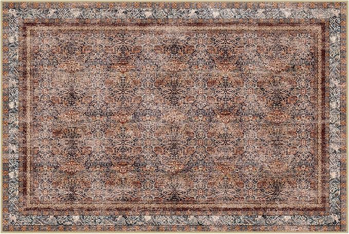 Phantoscope Washable Area Rug 8'x10' Non-Slip, Vintage Neutral Xmas Rugs - Image 2
