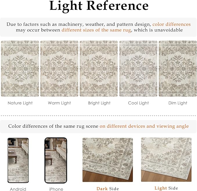 3x5 Area Rug Beige Washable Office Vintage Distressed Carpet Bedroom Indoor - Image 2