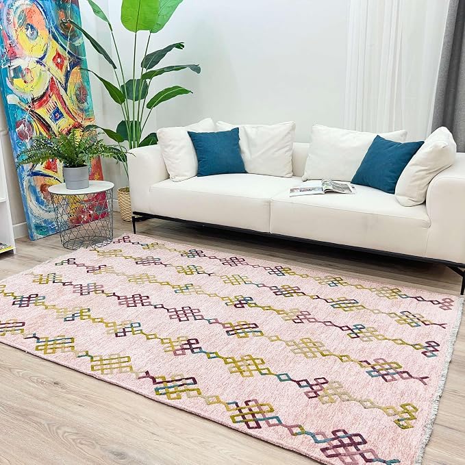 Alfa Rich 7x10 Light Pink Washable Area Rugs - Image 3