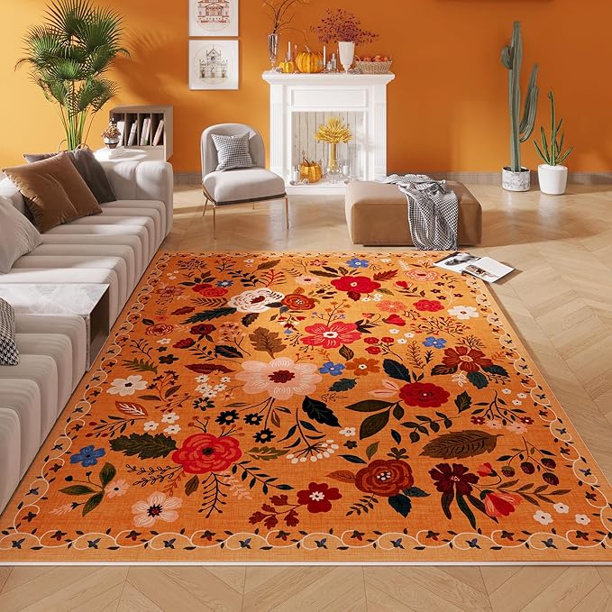 Rugcomf Living Room Rug 5x7 Rug Machine Washable Boho Area Rug Non Slip Floral by Rugcomf
