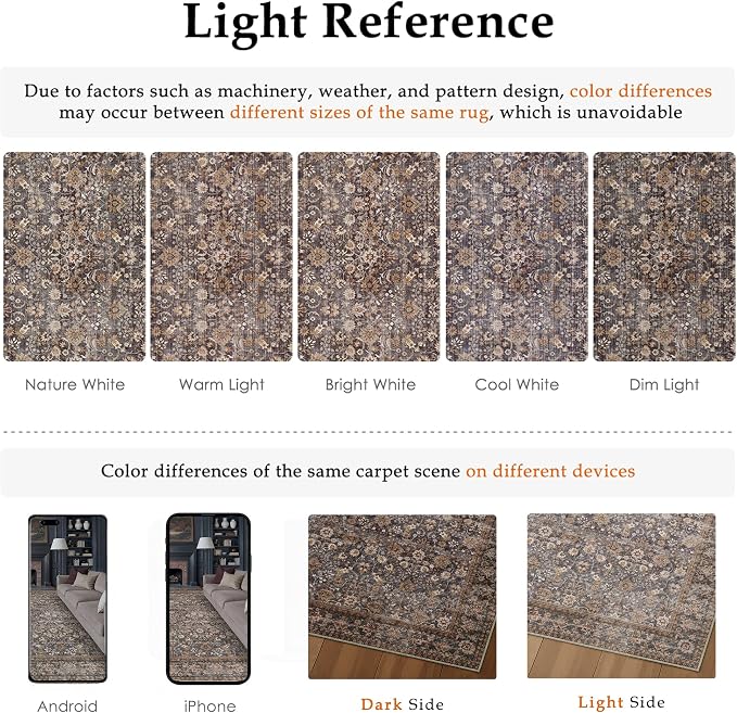HUGEAR 3x5 Machine Washable Rugs Tradition Brown Hallway Area Rug Indoor Accent - Image 6
