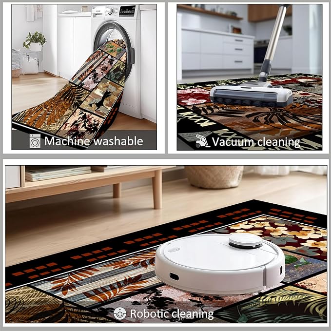 Rustic Cabin Area Rug 7x9ft, Animal & Moroccan Plaid Pattern Vintage Boho Carpet - Image 6