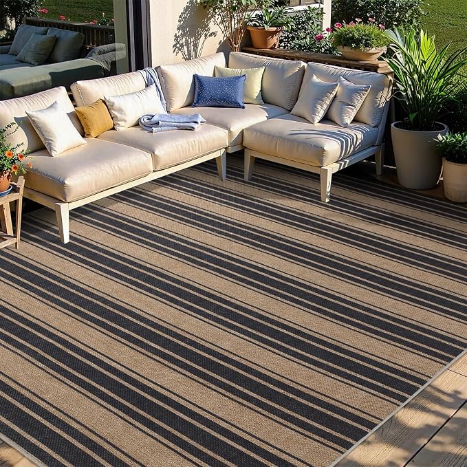 Striped Easy Jute Rug 6x9 Outdoor Rug Large Washable Rugs by Zeeinx