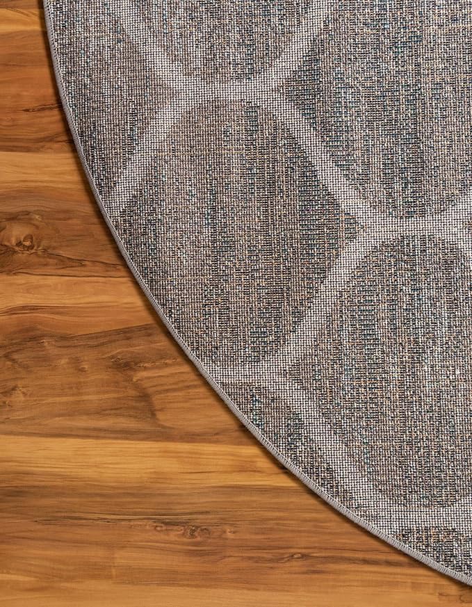 Rugs.com Lattice Frieze Collection Rug – 7' Round Blue Multi Medium Rug Perfect - Image 9
