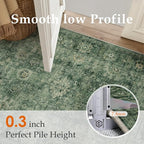 2x3 Washable Area Rug for Entryway Green Vintage Non-Slip Low Pile Distressed - Image 4