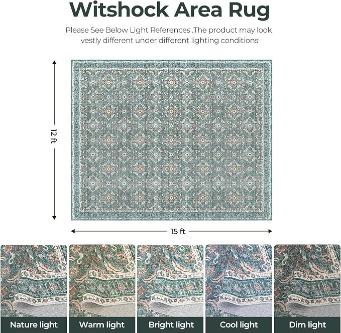 WITSHOCK Living Room Area Rugs 12x15: Soft Non-Slip Backing Washable Rugs - Image 2