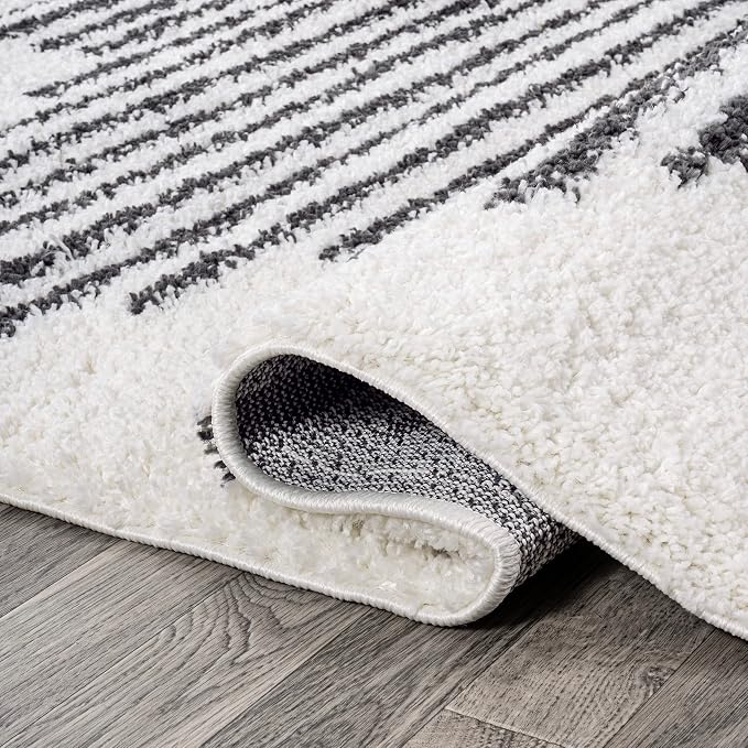 JONATHAN Y Elm Diamond Stripe Shag White/Gray Indoor Area Rug, Contemporary - Image 8