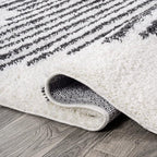 JONATHAN Y Elm Diamond Stripe Shag White/Gray Indoor Area Rug, Contemporary - Image 8