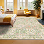 Light Beige Green Botanical Living Room Rug, 7x10 Washable Area Rug - Image 3