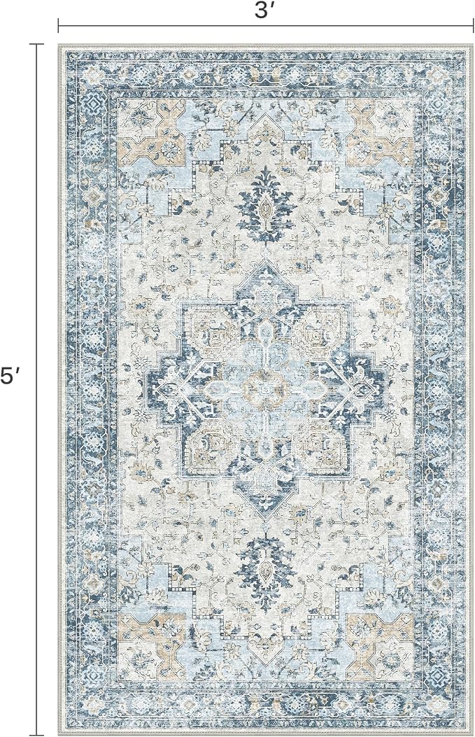 3x5 Area Rugs for Living Room, Machine Washable Rug, Non Slip Vintage Rugs - Image 2