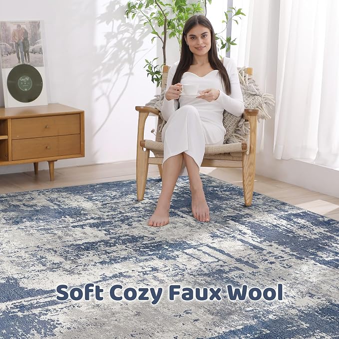 8x10 Area Rugs Living Room: Washable Large Abstract Modern Soft Rug Stain - Image 3
