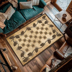 Vintage Plaid Area Rug 4x5ft Rustic Cabin Pine Cone Branches Lattice Pattern - Image 4