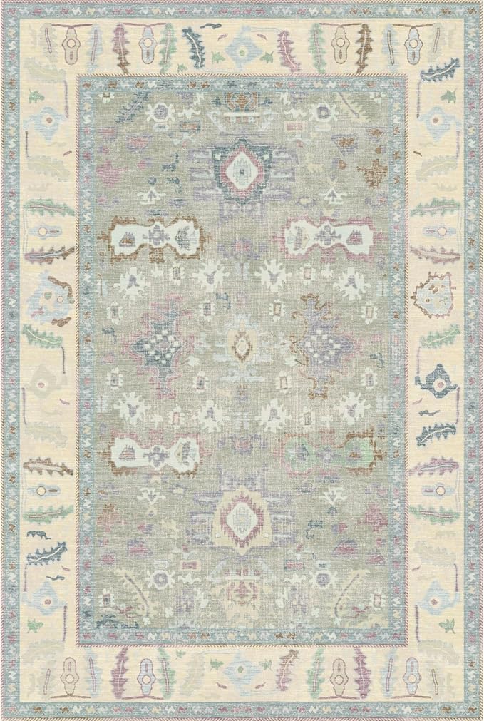 Kuden 3x5 Small Rug, Machine Washable, Non-Slip Backing, Vintage Style by KudenRugs