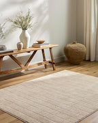 Livabliss x Our PNW Home Cascade Minimalist Grid Area Rug, Light Beige by Livabliss