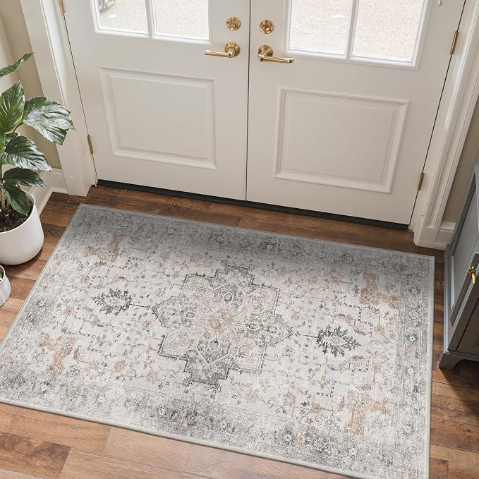 3x5 Area Rugs for Living Room, Machine Washable Non Slip Vintage Rugs, Low Pile - Image 4