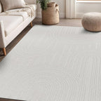 Beverly Rug Micro Loop Area Rug White 6x9 Modern Luxury Soft Circle Geometric - Image 8