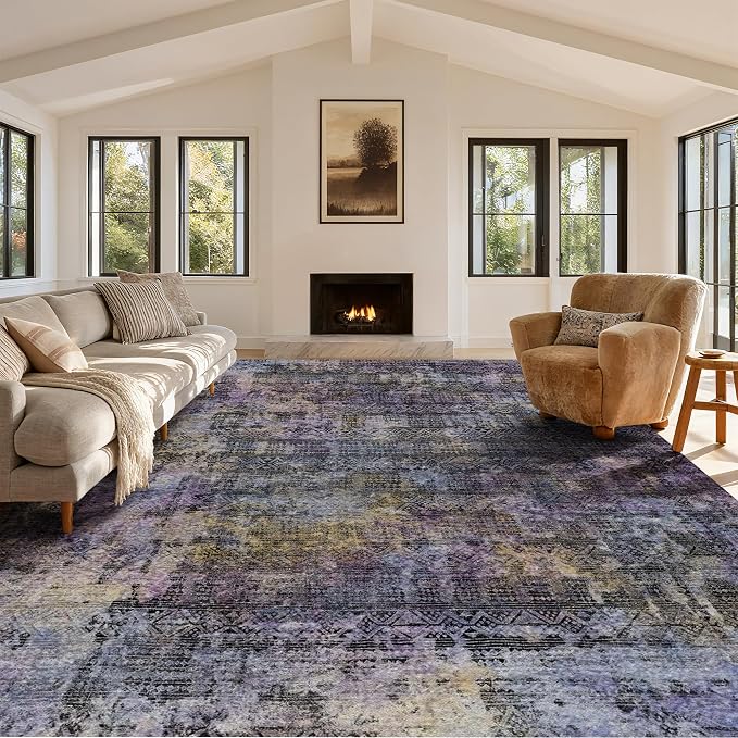 Kokia Abstract Area Rugs 9x12 Bedroom Washable Decor Low Pile Non-Slip by Kokia