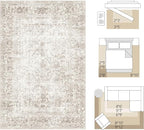 FMFUNCTEX 4x5 Washable Area Rug Neutral Vintage Beige Non Slip Low Pile - Image 2