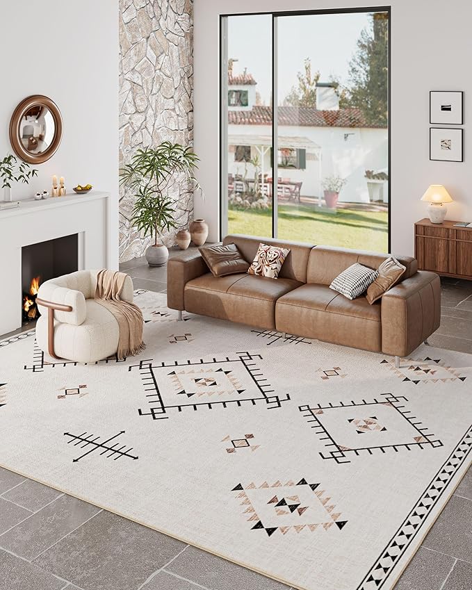 ILANGO Area Rug 9'x12' for Living Room Bedroom Washable Moroccan Boho Rugs for by ILANGO