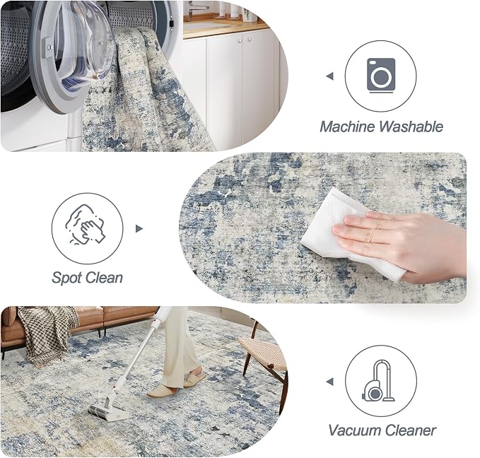 Abstract Rug 8x10 Large Living Room Rugs Neutral Modern Washable Area Rugs - Image 6