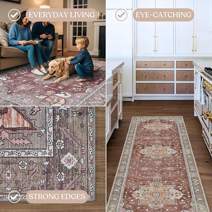 Washable Area Rug. Modern Farmhouse. Vintage. Turkish. Bohemian. Distressed. - Image 4