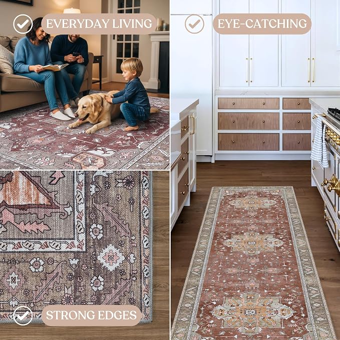 Washable Area Rug. Modern Farmhouse. Vintage. Turkish. Bohemian. Distressed. - Image 4