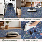 Vintage Dark Blue Living Room Rug, 7x10 Washable Large Area Rugs - Image 4