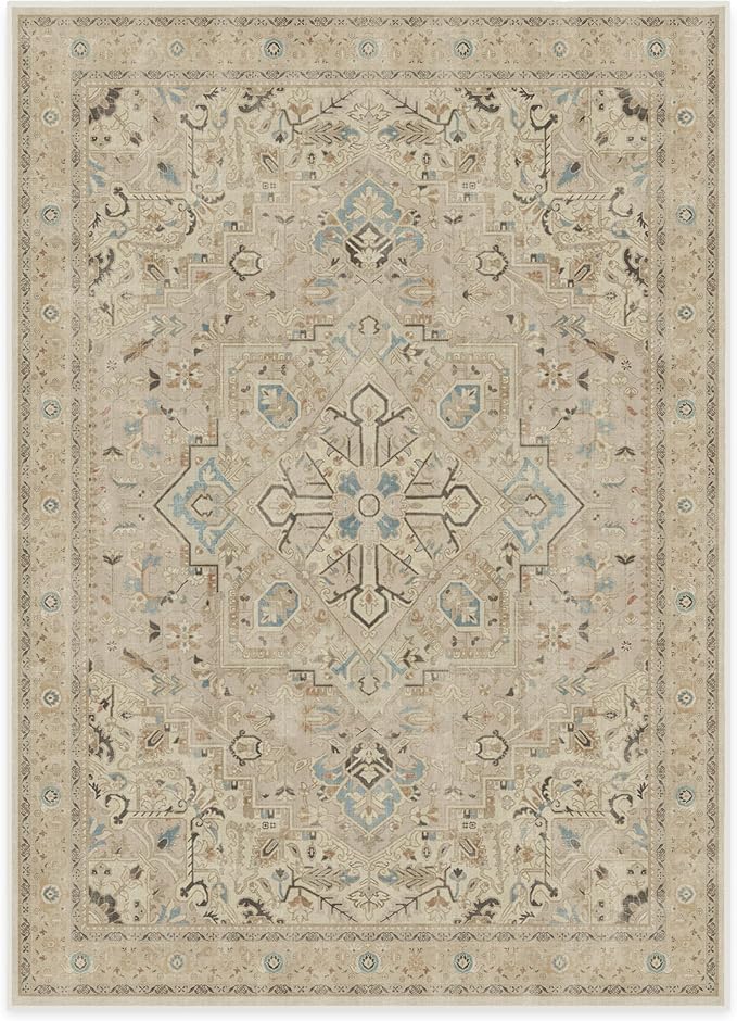 RUGGABLE Washable Vintage Area Rug – Kamran Ivory Opal 10x14, Stain-Resistant - Image 3