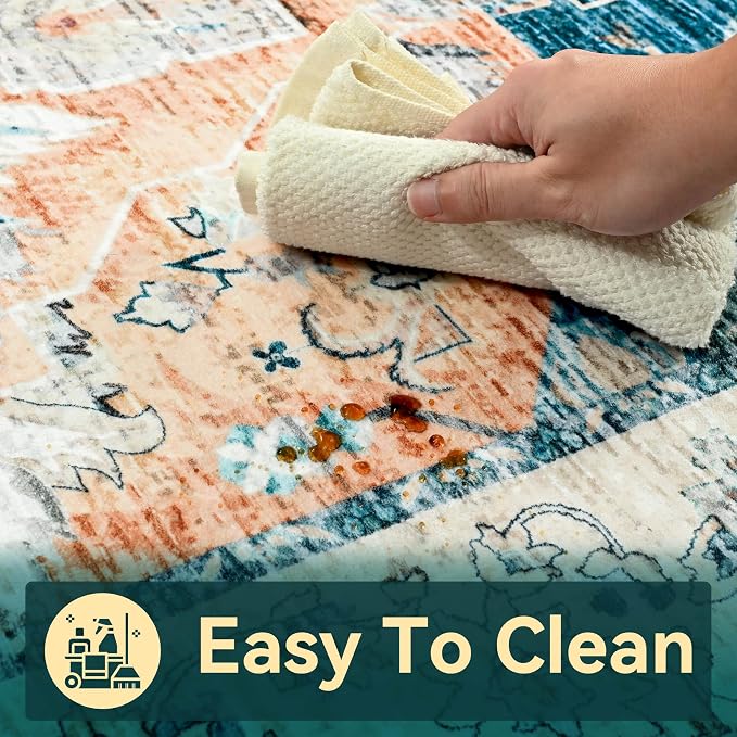 YJ.GWL Area Rugs for Living Room 8x10 Machine Washable Rugs, Non Slip Floral - Image 8