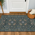 Washable Floral Small 2x3 Dark Blue Entryway Rugs Indoor, Botanical Bird - Image 6