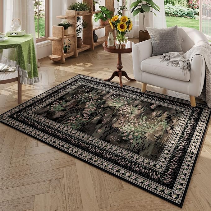Rugcomf 4x6 Rug for Bedroom Impressionist-Style Vintage Washable Rugs Non Slip - Image 2