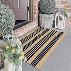 KOZYFLY Striped Front Door Mat 27.5x43 Inches Brown and Black Front Door Rug - Image 7