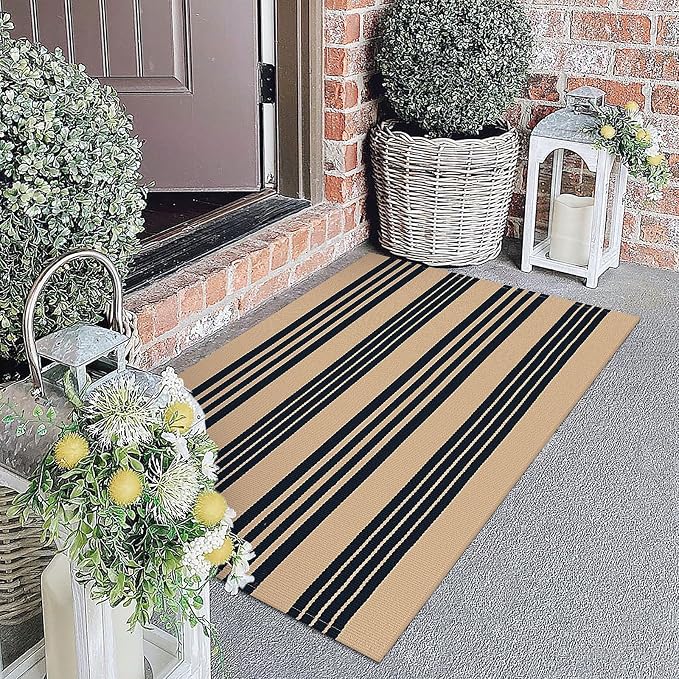 KOZYFLY Striped Front Door Mat 27.5x43 Inches Brown and Black Front Door Rug - Image 7