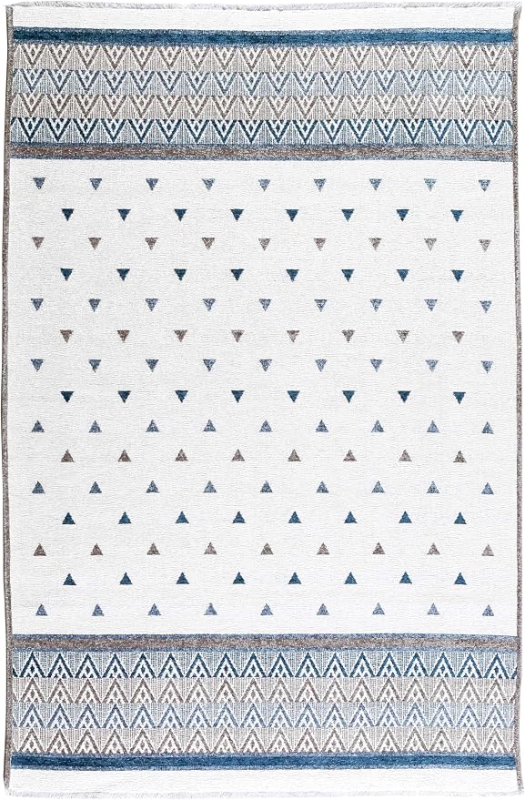 Alfa Rich 3x10 Blue Cream Off White Washable Area Rugs - Image 7