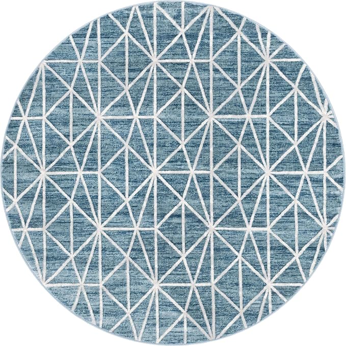Rugs.com Lattice Trellis Collection Rug – 8 Ft Round Blue Low-Pile Rug Perfect - Image 3