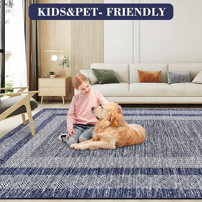 GarveeHome Modern Geometric Area Rug 5x7 Distressed Bordered Rug Washable Non - Image 5