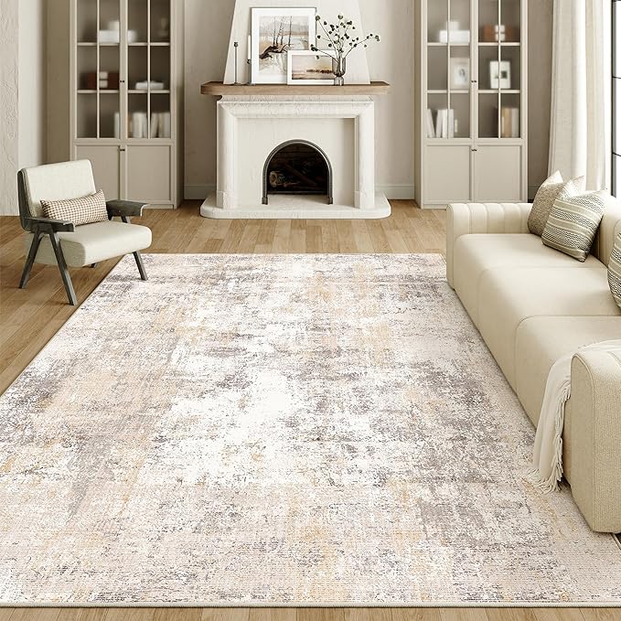 9x12 Area Rug Beige Grey Abstract Living Room Bedroom Carpet Neutral Modern Non - Image 4