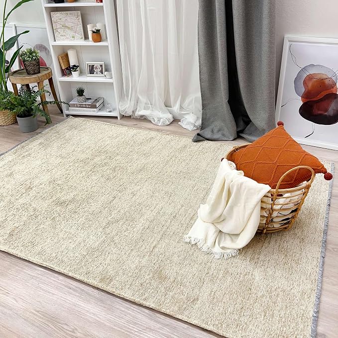 Alfa Rich 4x6 Sand Beige Washable Area Rugs by AlfaRichRugs