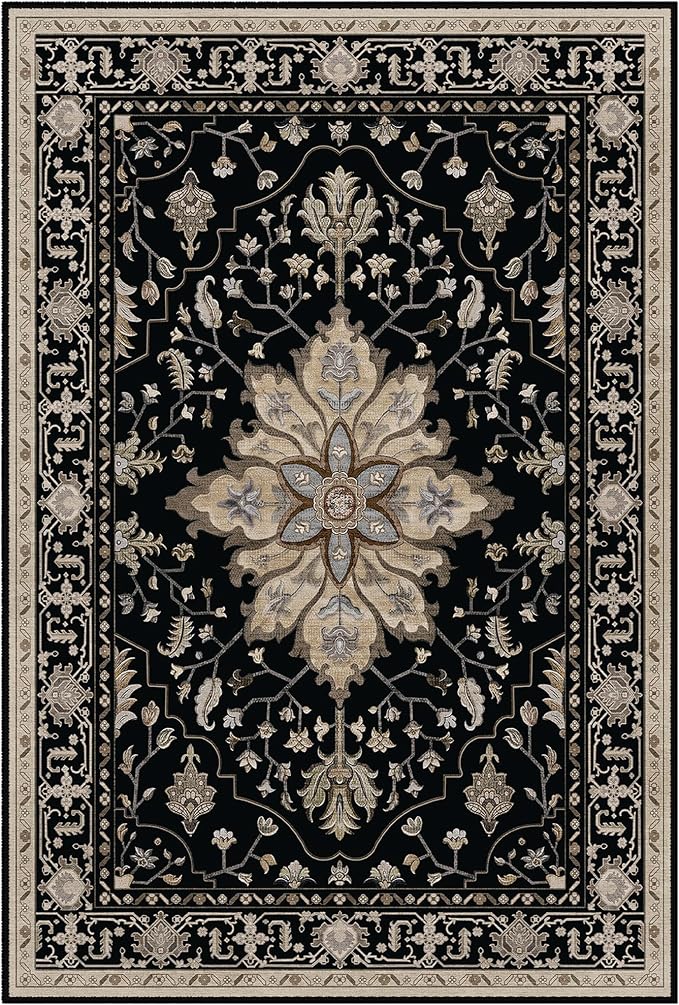 Area Rugs 7'x10' Washable Non-Slip, Floral Vintage Distress Print Pattern - Image 8