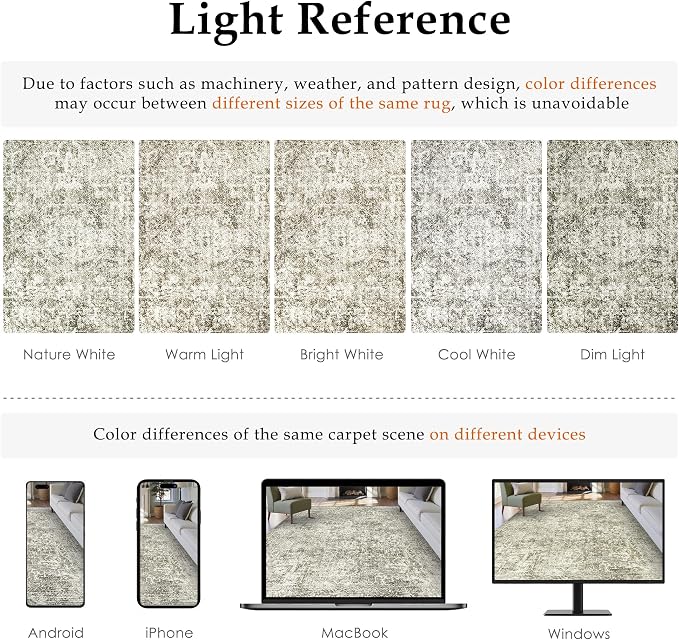5x7 Area Rug Washable Vintage Neutral Living Room Carpet Large Indoor Non Slip - Image 2