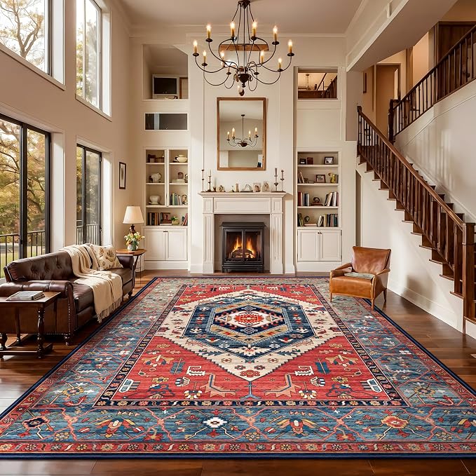 SERISSA Washable Rugs 9x12 Area Rugs, Large Non-Slip Boho Living Room Rust Rug - Image 3