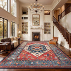SERISSA Washable Rugs 9x12 Area Rugs, Large Non-Slip Boho Living Room Rust Rug - Image 3