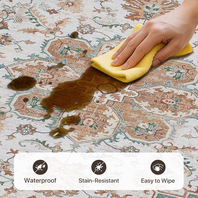 GENIMO 5X7 Area Rugs for Living Room, Machine Washable Vintage Floor Cover - Image 4